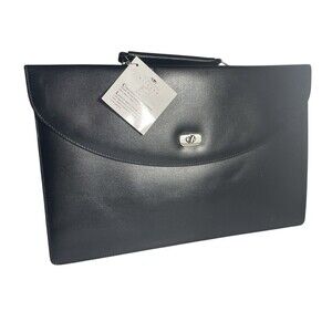OneWorld Leather Attache' Black Messenger Bag Hard Silver Toggle 1990s New